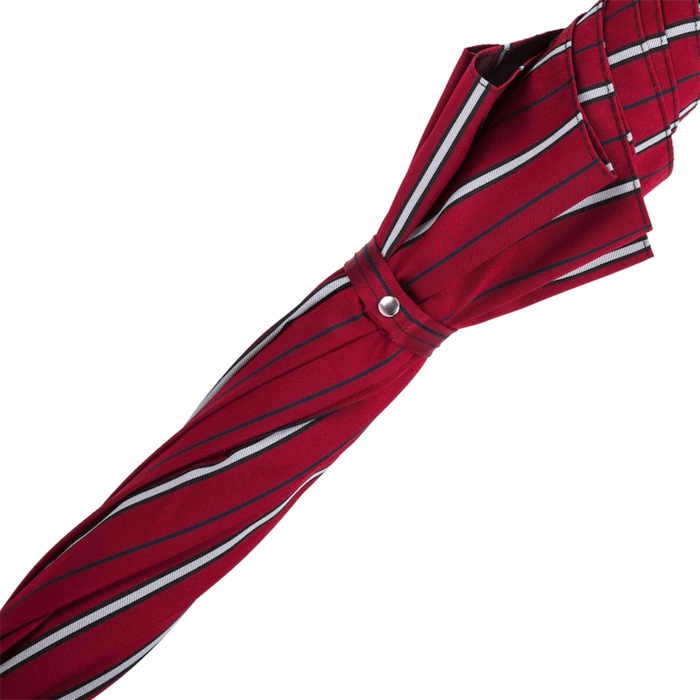 Unique Large Red Striped Umbrella with Leather Handle