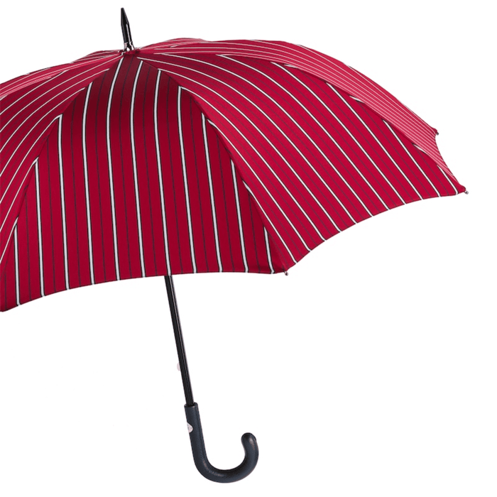 Unique Large Red Striped Umbrella with Leather Handle