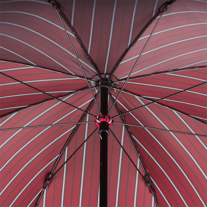 Unique Large Red Striped Umbrella with Leather Handle