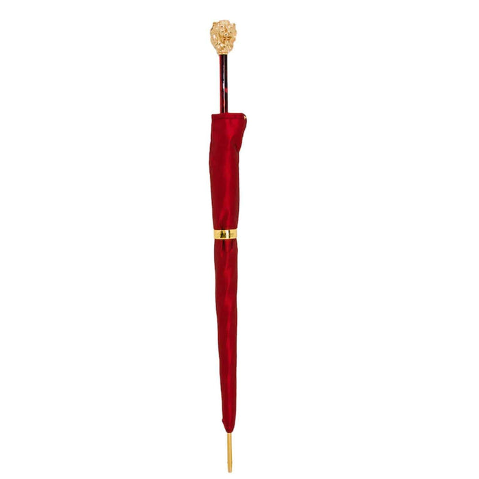 Unusual Red Umbrella For Men, Gold Lion Handle Parasol