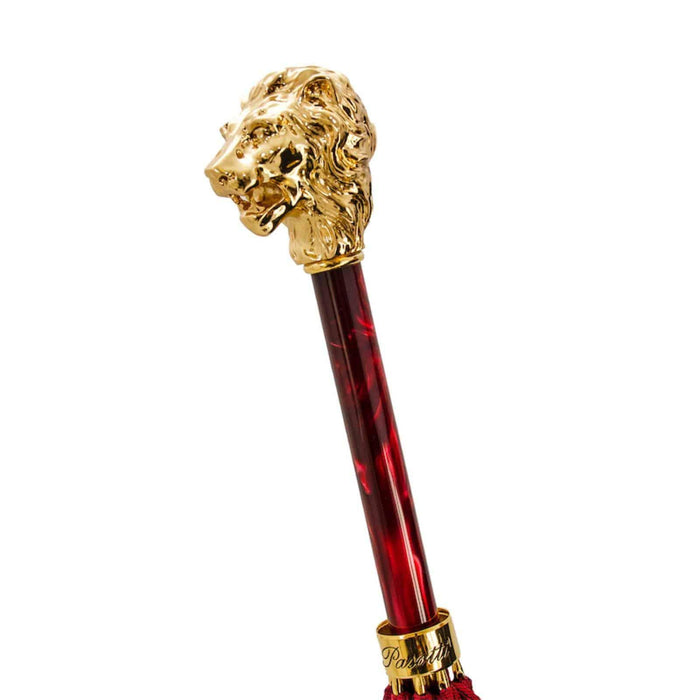 Unusual Red Umbrella For Men, Gold Lion Handle Parasol