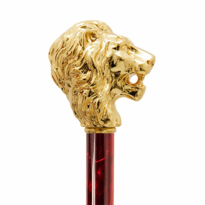 Unusual Red Umbrella For Men, Gold Lion Handle Parasol