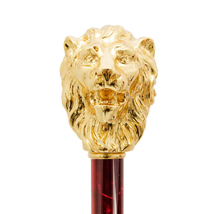 Unusual Red Umbrella For Men, Gold Lion Handle Parasol