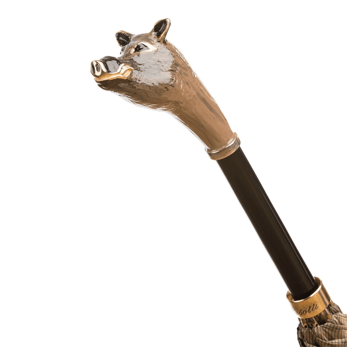 Whimsical Designer Boar Handle Beige Umbrella