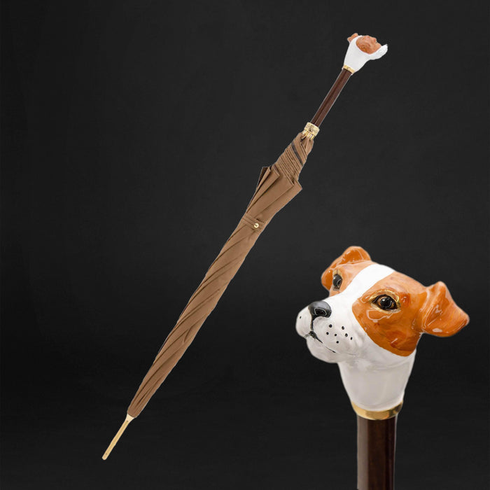 Whimsical Exclusive Jack Russell Handle Beige Umbrella