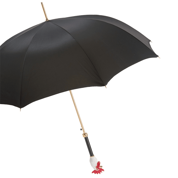 Whimsical Rooster Enameled Brass Handle Umbrella