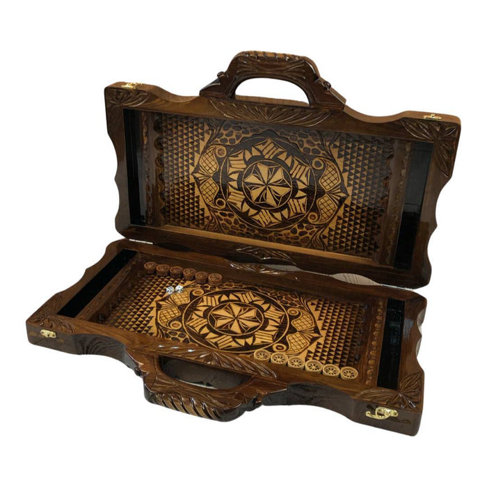 Backgammon set with hand-carved decorations