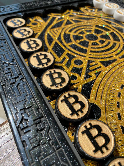 Stone Backgammon, Bitcoin Symbol On Top, Game Board, Limited