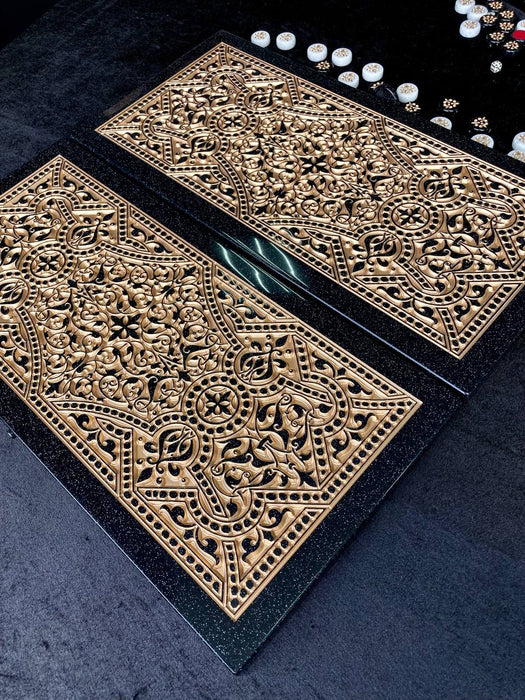 Exclusive acrylic stone backgammon with intricate carving