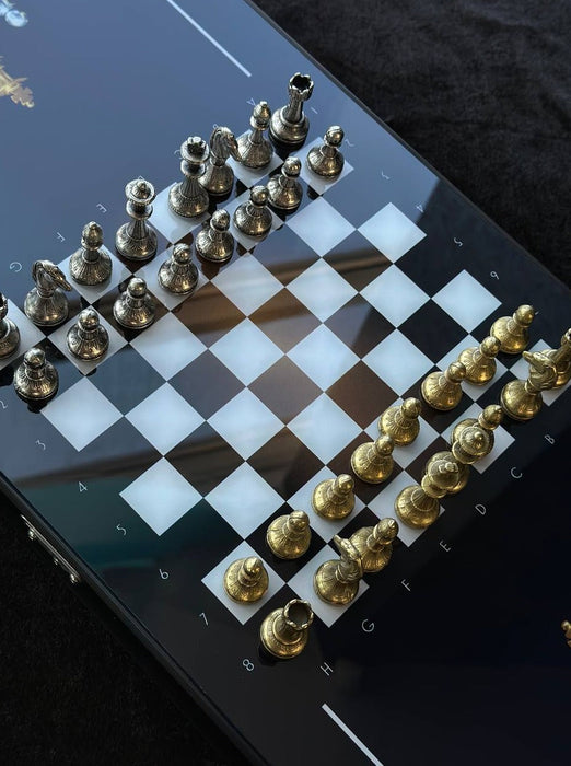 Contemporary wood chess with glass backgammon