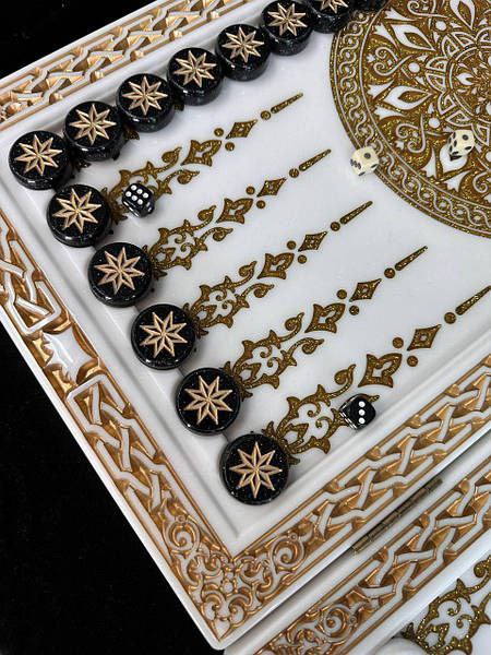 Stone backgammon board with luxury white acrylic stone construction