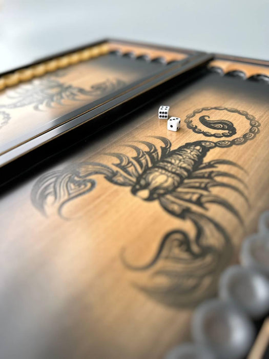 Customized backgammon set with scorpion theme, a thoughtful gift