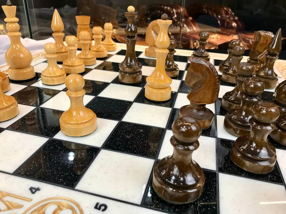 White Acrylic Stone Chess Set With Marble Chess Board