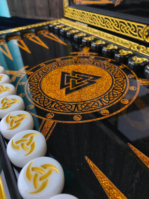 Customized black stone backgammon "Viking" edition