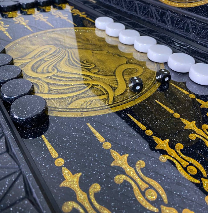 Personalized black acrylic stone backgammon set
