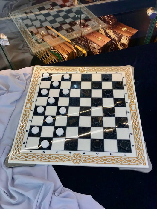 White Acrylic Stone Chess Set With Marble Chess Board