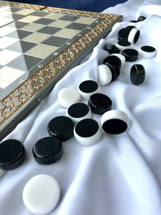 Set of Acrylic Stone Checkers Pieces, Backgammon Chips