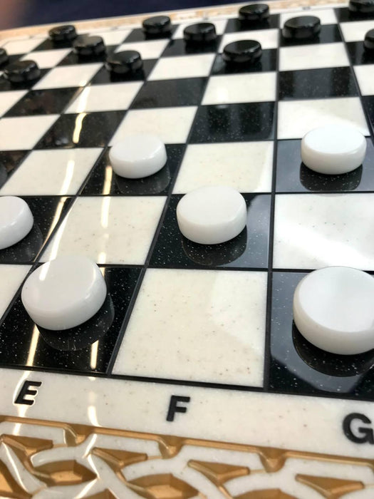 White Acrylic Stone Chess Set With Marble Chess Board