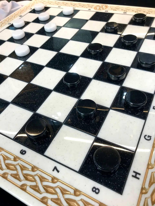 White Acrylic Stone Chess Set With Marble Chess Board