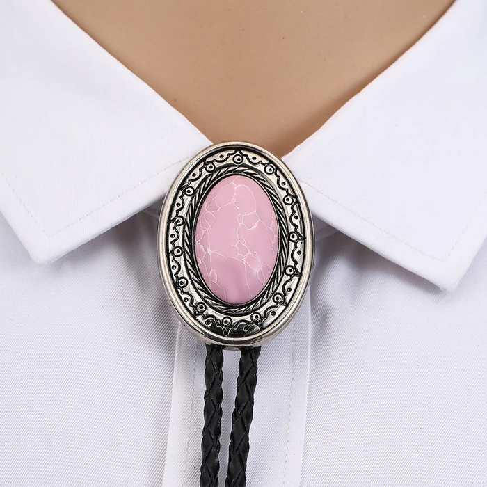 pink bolo tie handmade leather cord