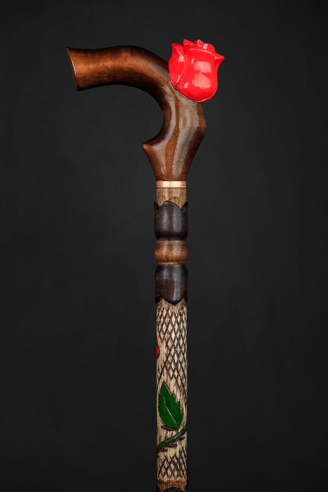 Unique Stunning Design Walking Stick Cane Rose, Hand-Painted