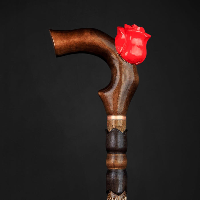 Unique Stunning Design Walking Stick Cane Rose, Hand-Painted