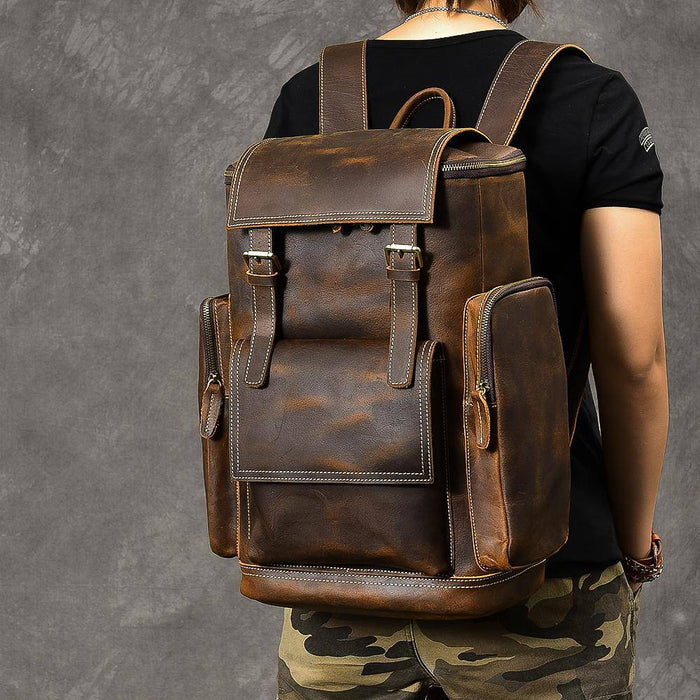 Rustic Leather Travel Backpack