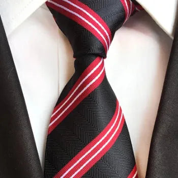 Formal Black and Red Striped Silk Necktie for Men - Classy Accessory