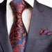 Elegant Orange Blue Floral Silk Tie for Men