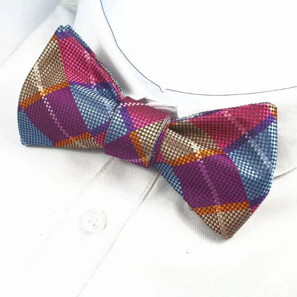 Violet Checkered Silk Self-Tie Bow Tie for Classy Men