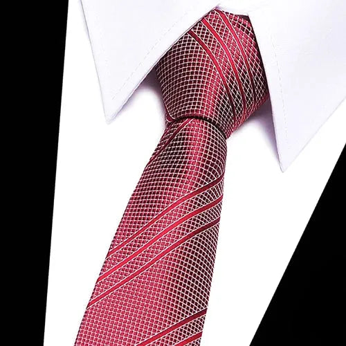 Red and Silver Striped Silk Tie for Men - Elegant Accessory for Formal Events