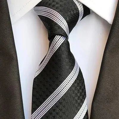 Elegant Black Silver Silk Tie for Classy Men