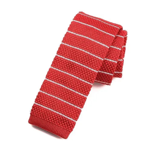 Red Striped Knit Tie for Men - Classy Square Design