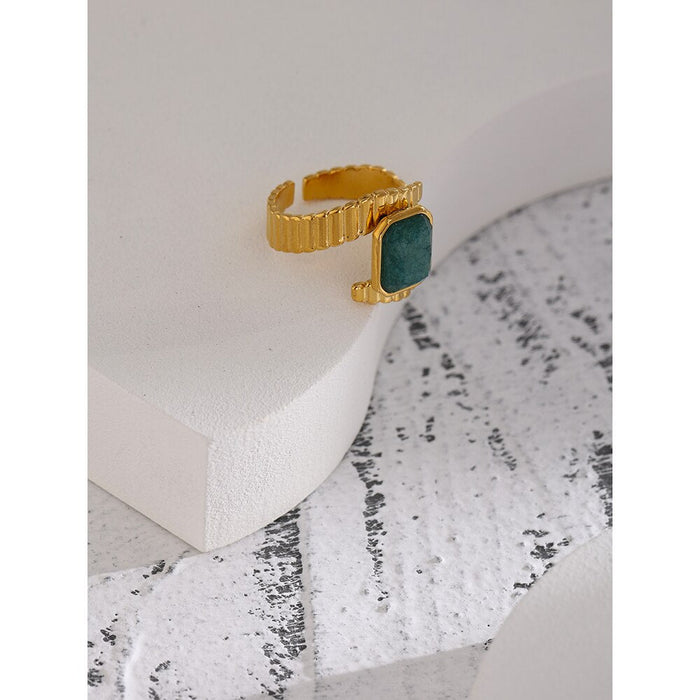 Unique Design Golden Ring with Green Crystal