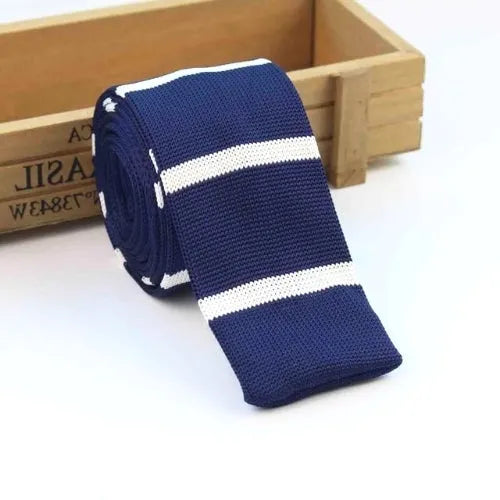 Blue Striped Square Knit Tie for Classy Men