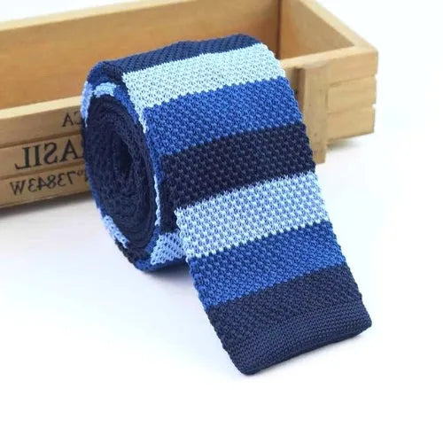 Blue Striped Knit Tie for Men - Classy Square Design