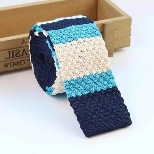 Blue and White Turquoise Square Knit Tie for Classy Men