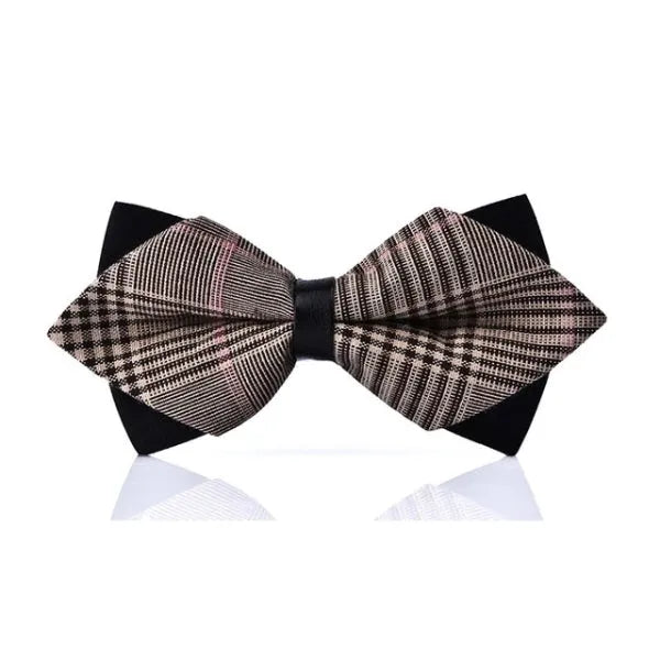 Beige Striped Pre-Tied Bow Tie for Men - Classy Diamond Design