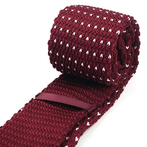 Wine Red Knitted Tie for Men Classy Dot Design