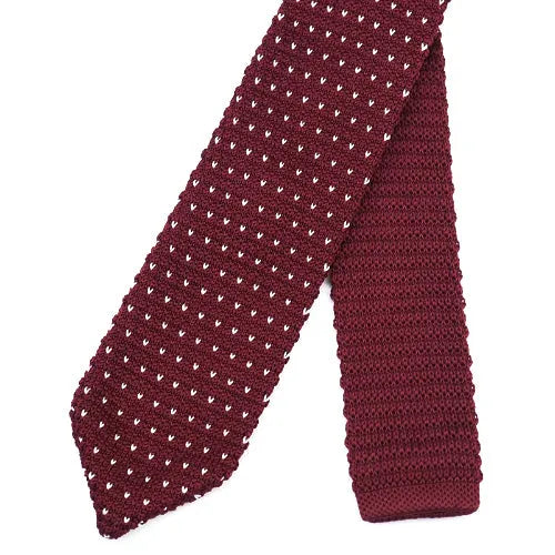 Wine Red Knitted Tie for Men Classy Dot Design