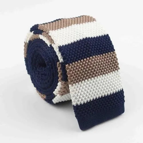 Blue White Beige Square Knit Tie for Classy Men