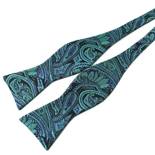 Green Paisley Silk Self-Tie Bow Tie for Classy Men
