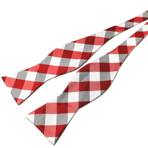 Red Checkered Silk Self-Tie Bow Tie for Classy Men