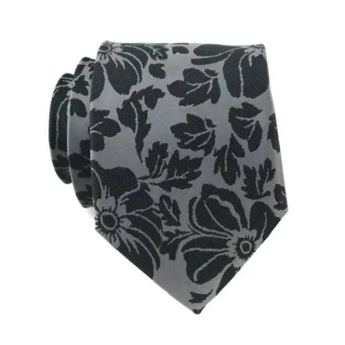 Grey and Black Floral Silk Tie for Men Elegant Accessory for Formal Attire