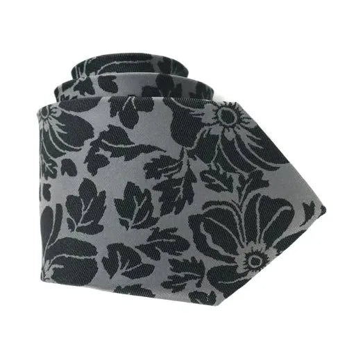 Grey and Black Floral Silk Tie for Men Elegant Accessory for Formal Attire