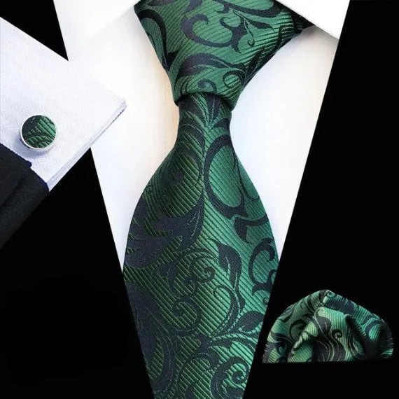 Dark Green Floral Silk Tie for Classy Men