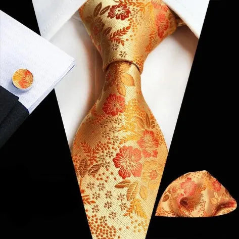 Orange Floral Silk Tie for Men - Classy Accessory for Formal and Casual Occasions