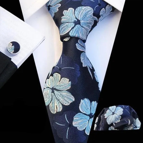Blue Floral Silk Tie for Men - Elegant Accessory for Formal Casual Attire