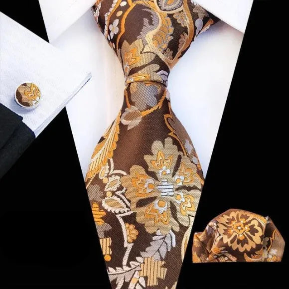 Brown and Orange Floral Silk Tie for Classy Men