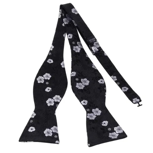 Black Floral Silk Self-Tie Bow Tie for Classy Men